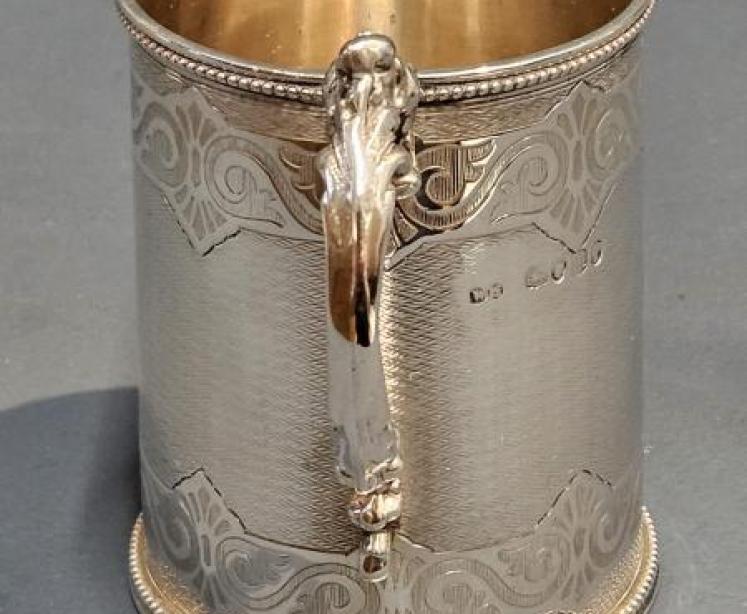 Victorian Engine Turned Silver Mug - Image 7