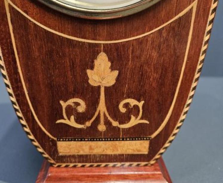 Unusual Edwardian Keyhole Design Inlaid Mantel Clock - Image 6