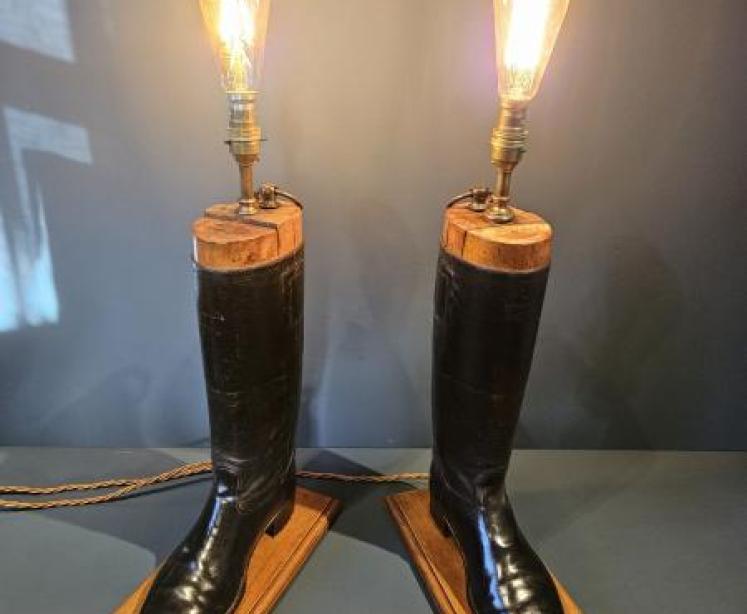 Pair of Edwardian Gents Leather Boot Table Lamps - Image 1