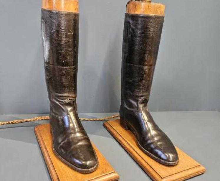 Pair of Edwardian Gents Leather Boot Table Lamps - Image 3