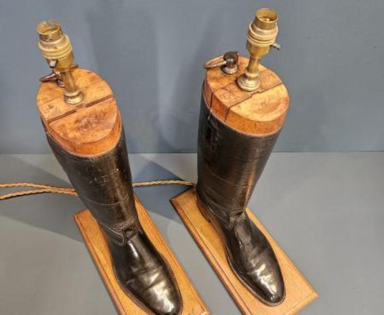 Pair of Edwardian Gents Leather Boot Table Lamps - Image 6