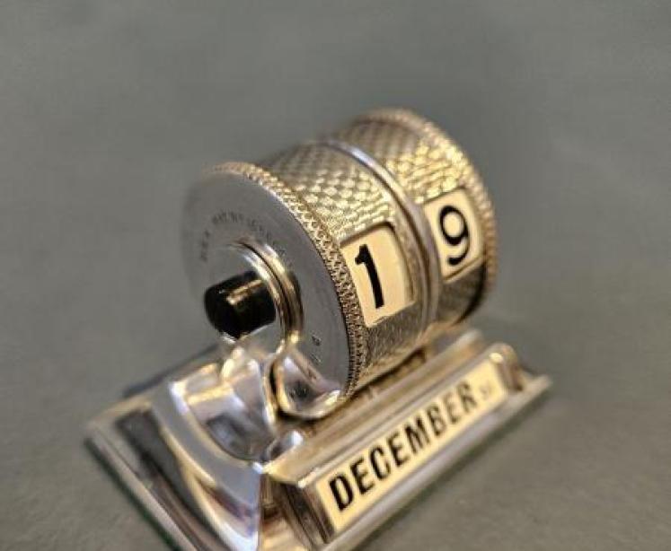 Engine Turned Silver Perpetual Desk Calendar - Image 2