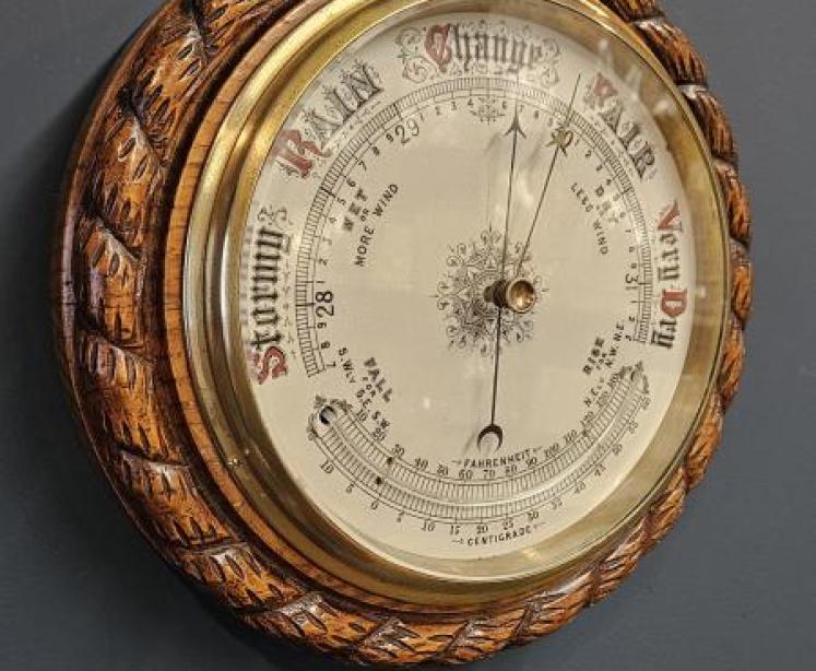 Victorian Oak Rope Twist Ships Barometer - Image 2