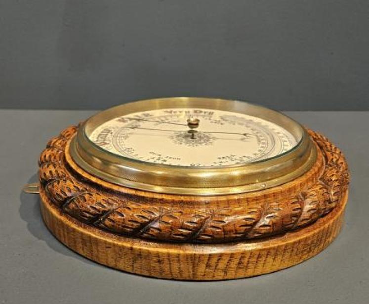 Victorian Oak Rope Twist Ships Barometer - Image 4