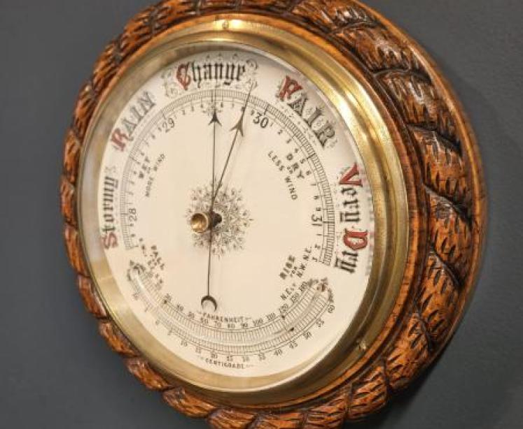 Victorian Oak Rope Twist Ships Barometer - Image 6