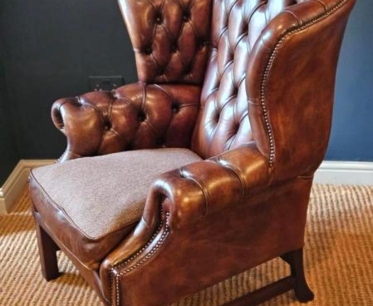 Wing Back Leather Arm Chair - Image 7