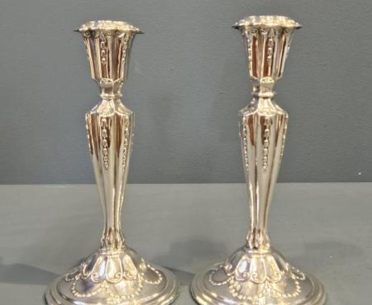Pair of Victorian Silver Candlesticks  - Image 1