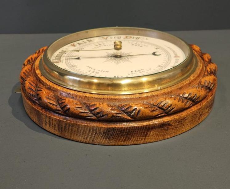 Victorian Carved Oak Ships Barometer - Image 6