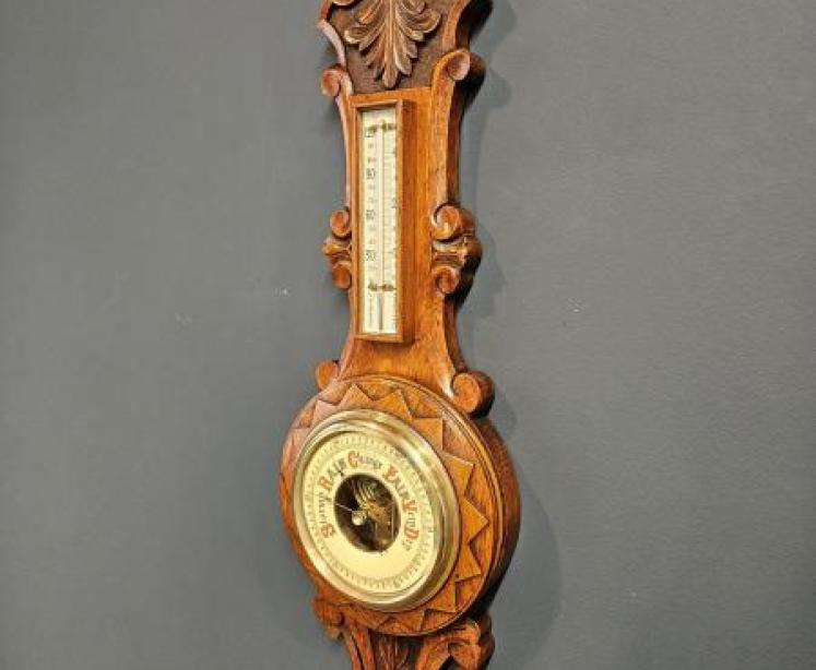Small Victorian Oak Banjo Barometer - Image 2