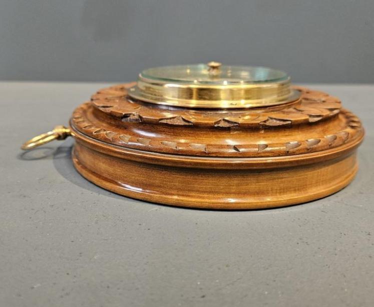 Small Carved Walnut Aneroid Barometer - Image 4
