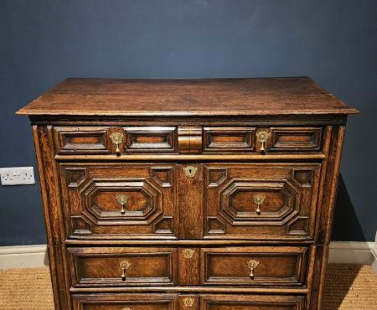 James II Period Oak Geometric Chest - Image 1