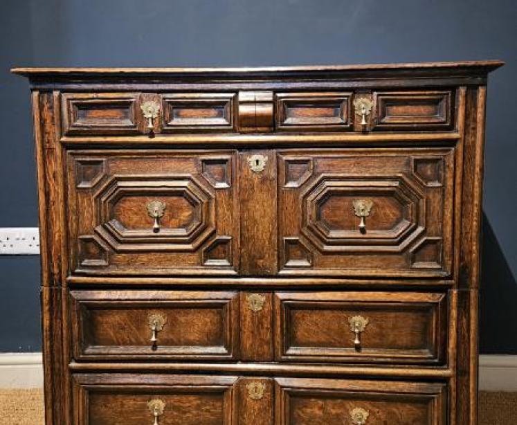 James II Period Oak Geometric Chest - Image 3