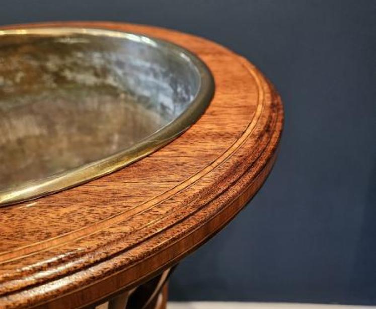 Edwardian Inlaid Mahogany Plant Stand & Brass Liner - Image 5