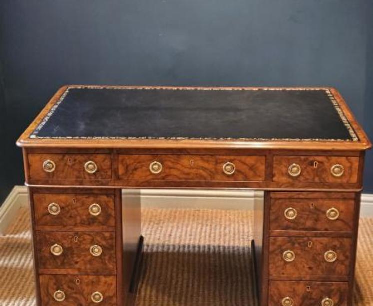 Victorian Burr Walnut Pedestal Desk - Image 1