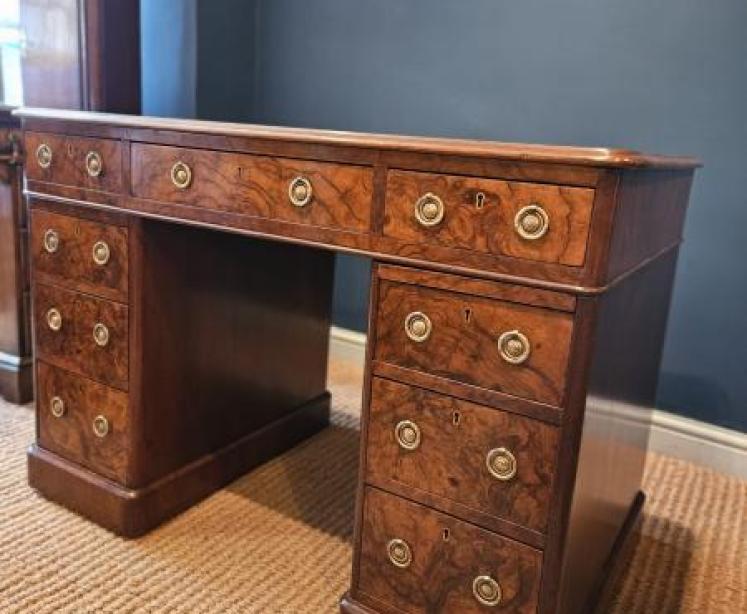 Victorian Burr Walnut Pedestal Desk - Image 6
