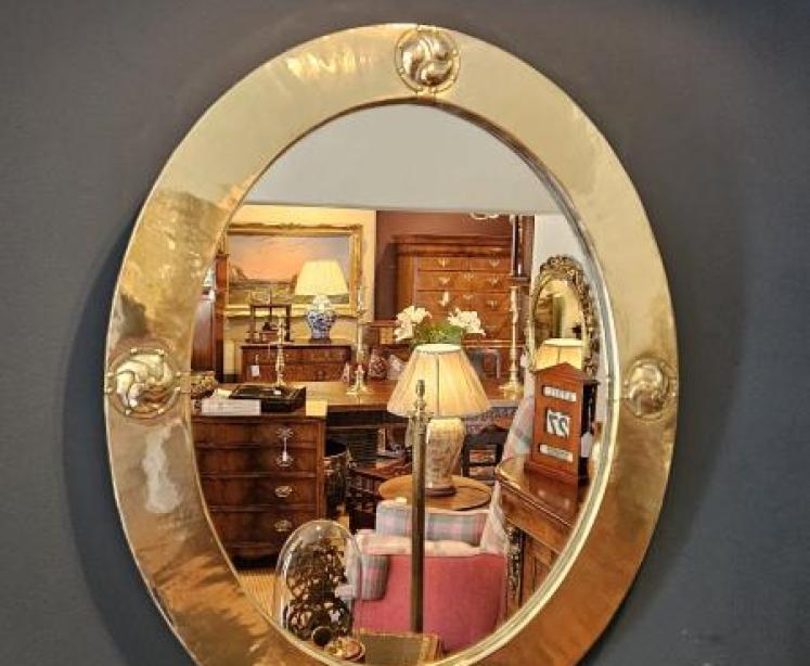 Art Nouveau Brass Framed Mirror - Image 1