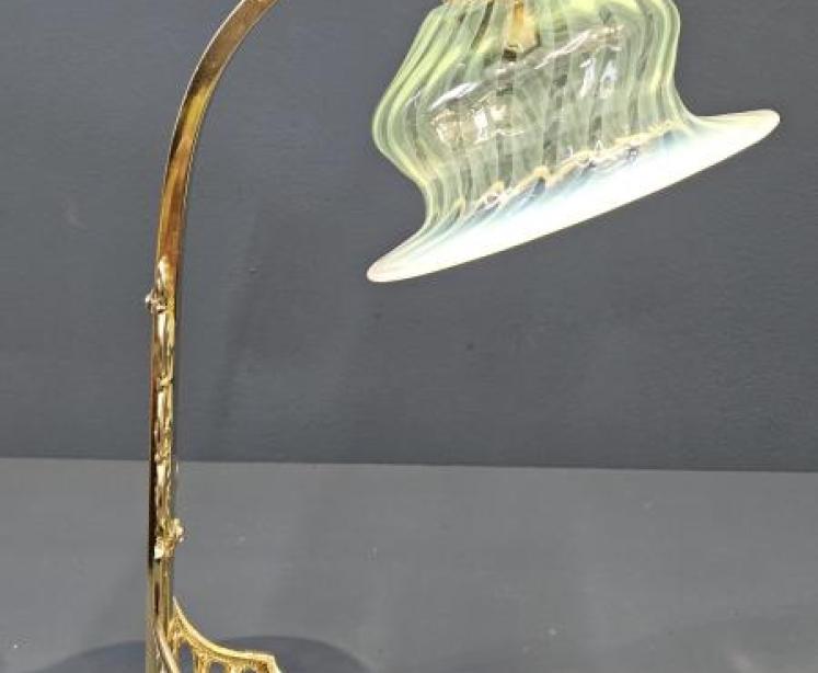 Art Nouveau Lamp and Vaseline Glass Shade - Image 1