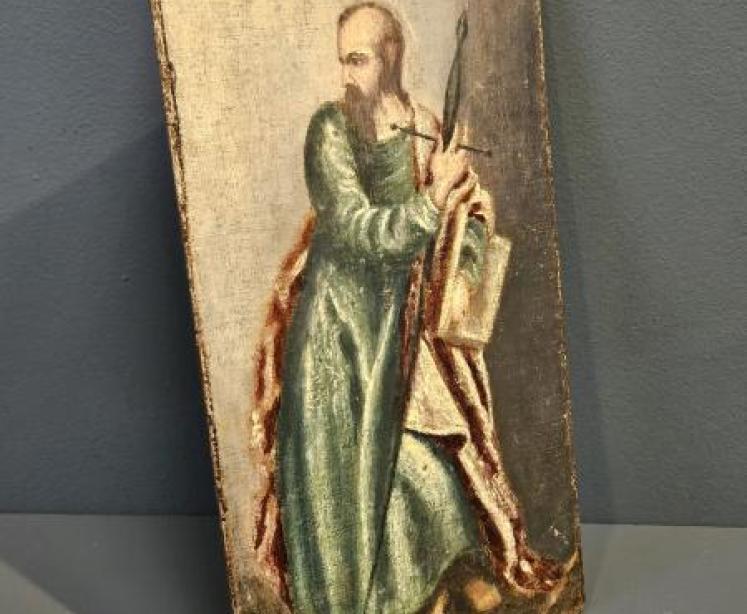 Victorian Oil on Canvas Icon of an Apostle - Image 2