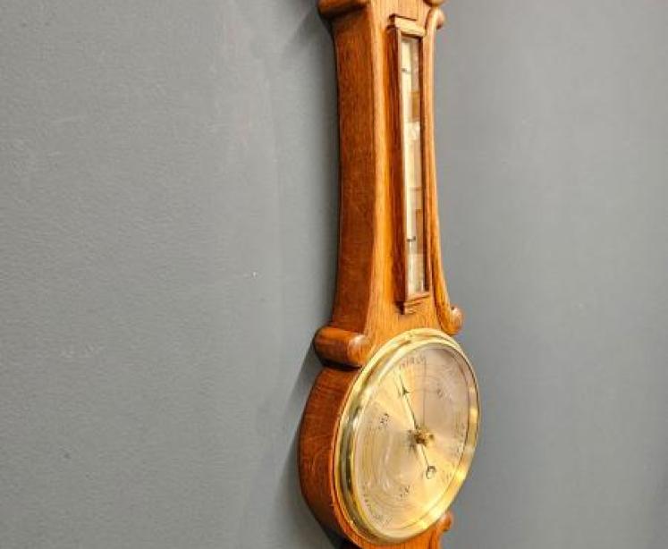 Small Victorian Oak Aneroid Banjo Barometer - Image 7