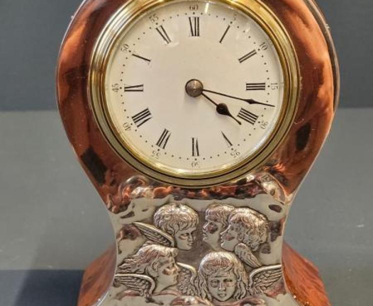 Edwardian Silver and Burr Yew Mantel Clock - Image 1