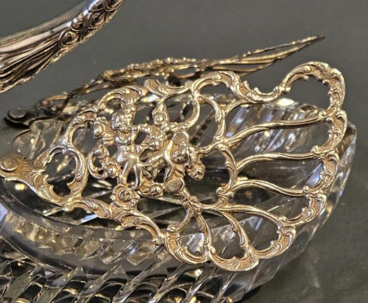 Edwardian Silver and Crystal Swan Bon Bon Dish - Image 3