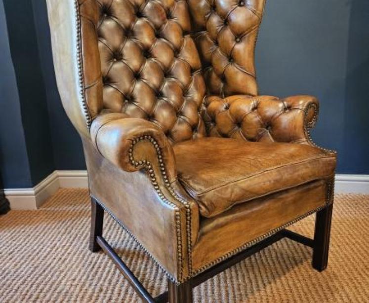 1920's Leather Wing Back Arm Chair - Image 7