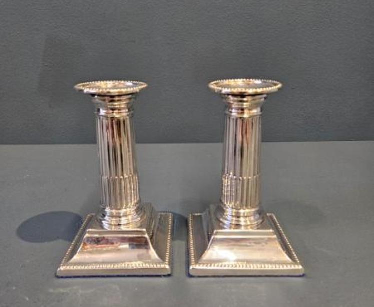 Victorian Silver Reeded Column Candlesticks - Image 1