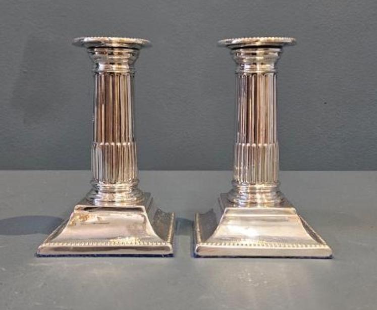 Victorian Silver Reeded Column Candlesticks - Image 3