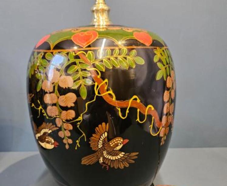 Pair of 1930's Painted Glass Table Lamps - Image 3