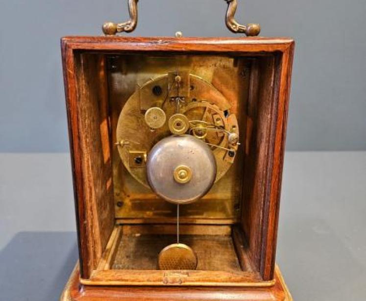 Regency Inlaid Rosewood Bell Chiming Mantel Clock - Image 3