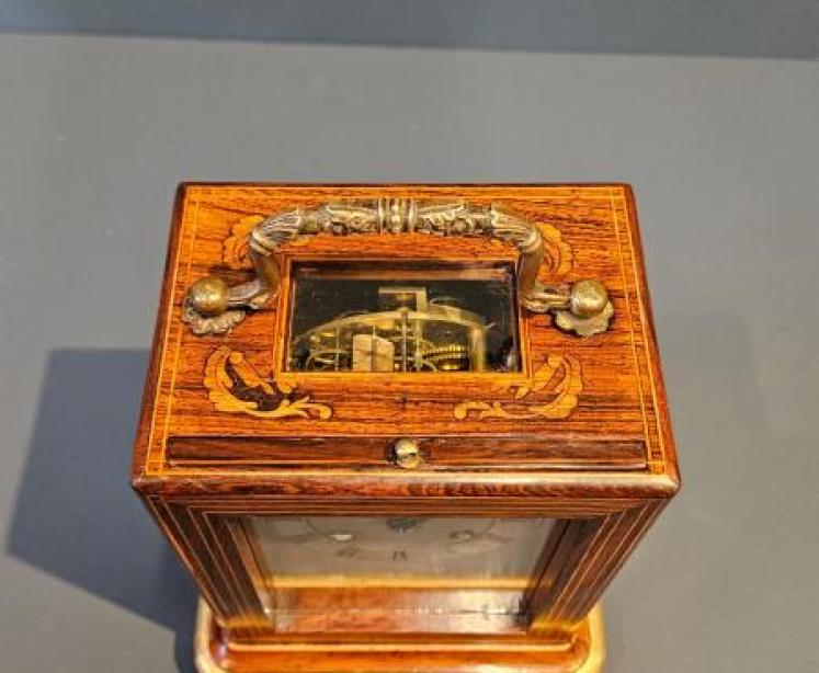 Regency Inlaid Rosewood Bell Chiming Mantel Clock - Image 5