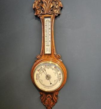 Superb Victorian Carved Oak Banjo Barometer