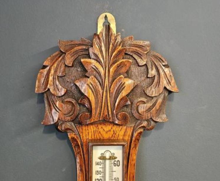 Superb Victorian Carved Oak Banjo Barometer - Image 2