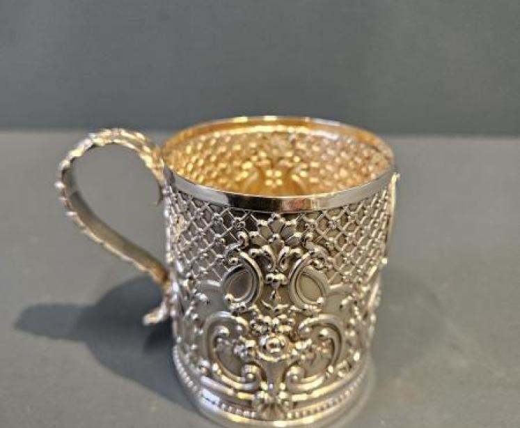 Victorian Embossed and Frosted Silver Mug - Image 1