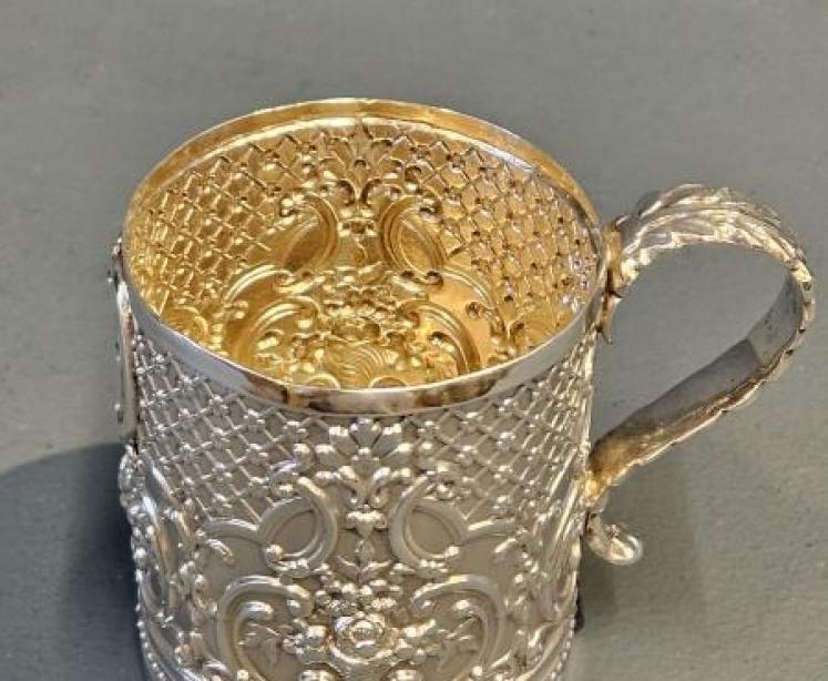 Victorian Embossed and Frosted Silver Mug - Image 2