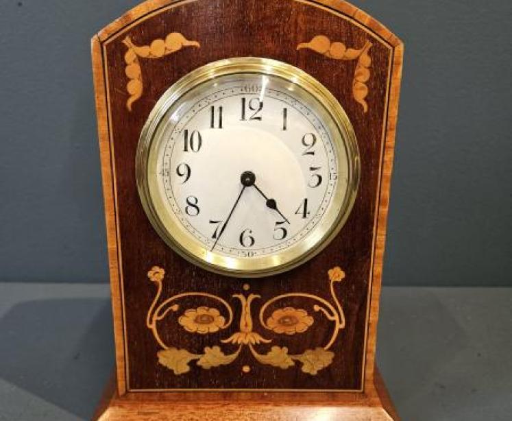Edwardian Mantel Clock Inlaid With Poppies  - Image 1