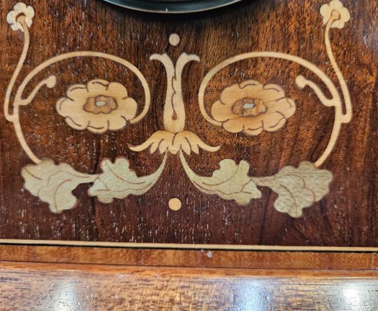 Edwardian Mantel Clock Inlaid With Poppies  - Image 3