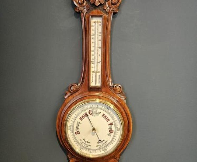 Victorian Carved Walnut Banjo Barometer  - Image 1