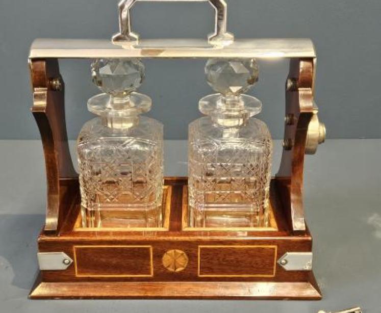 Late Victorian Mahogany Two Bottle Tantalus - Image 1