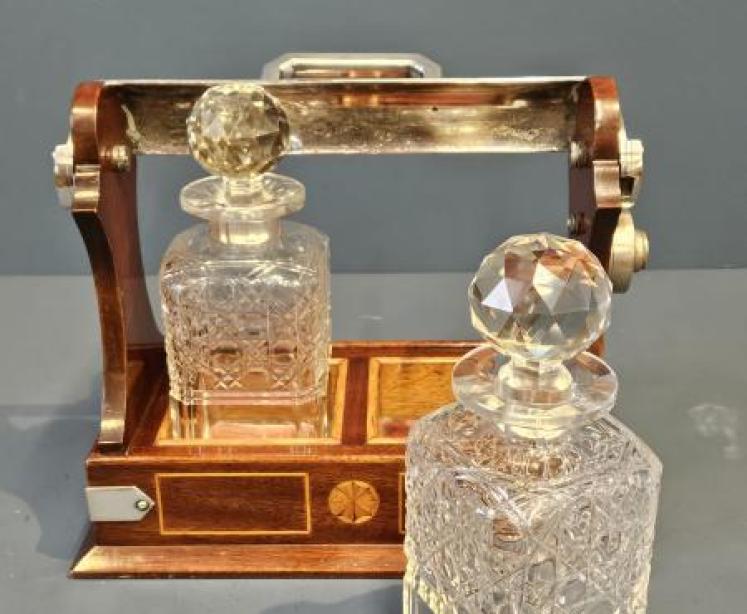 Late Victorian Mahogany Two Bottle Tantalus - Image 2