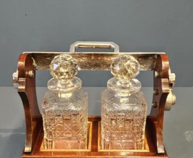 Late Victorian Mahogany Two Bottle Tantalus - Image 5