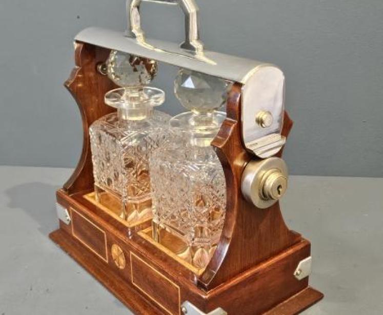 Late Victorian Mahogany Two Bottle Tantalus - Image 6