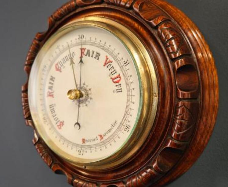 Outstanding Quality Victorian Carved and Turned Walnut Barometer - Image 3