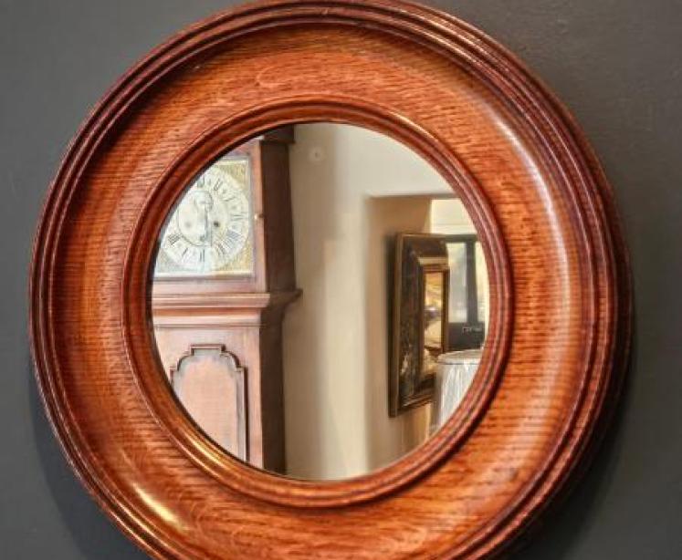 Victorian Golden Oak Framed Circular Mirror - Image 1