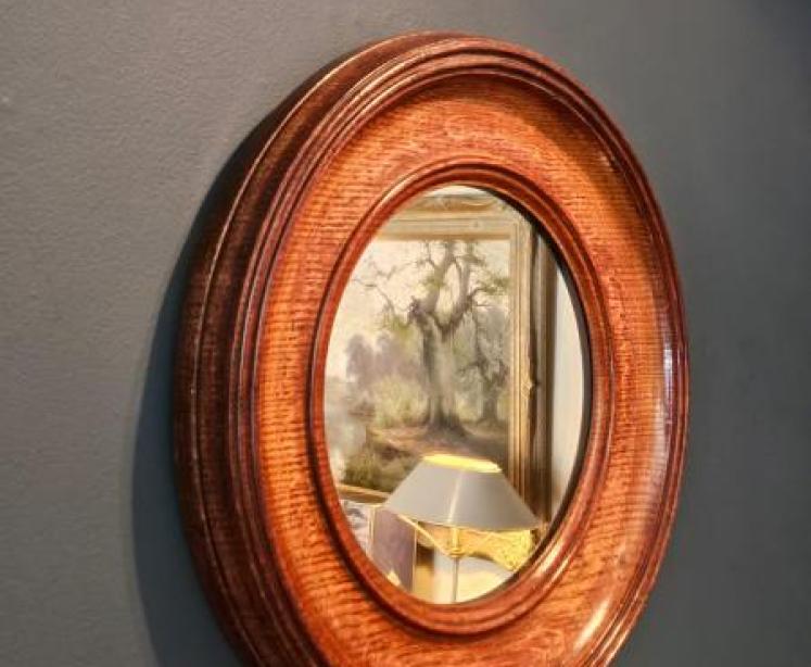 Victorian Golden Oak Framed Circular Mirror - Image 7