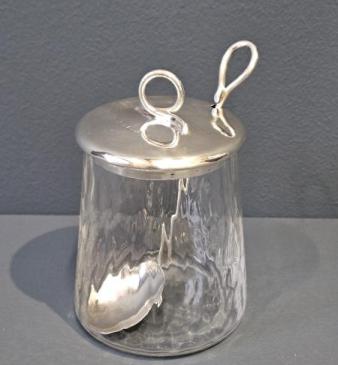 Edwardian Silver Top Jam Pot and Spoon