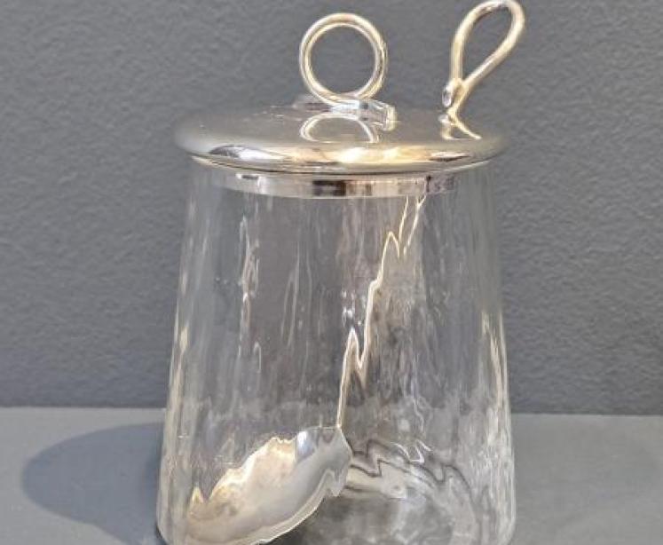 Edwardian Silver Top Jam Pot and Spoon - Image 4
