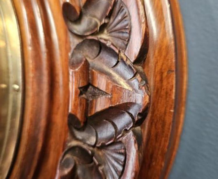 Large Victorian Carved Walnut Wheel Barometer - Image 3