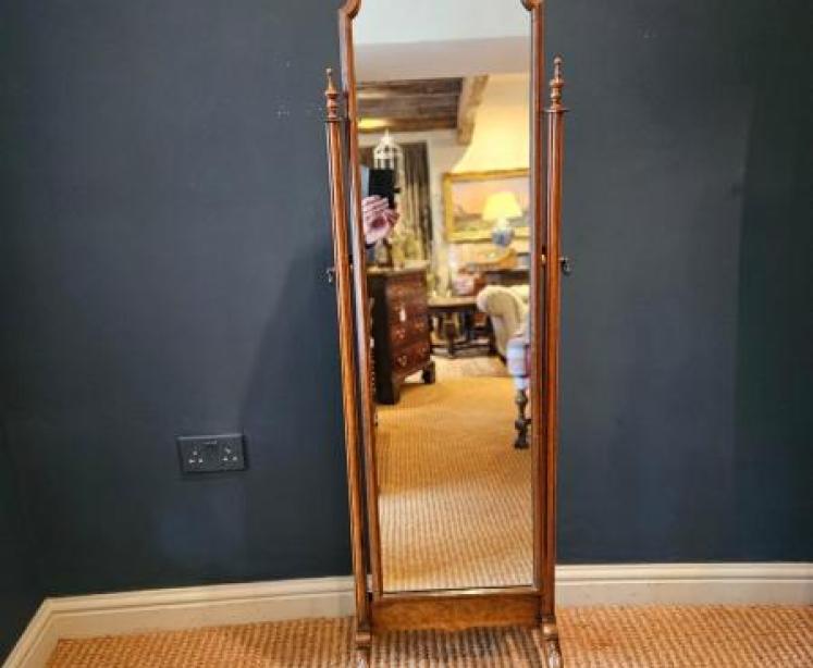Edwardian Walnut Cheval Mirror - Image 1