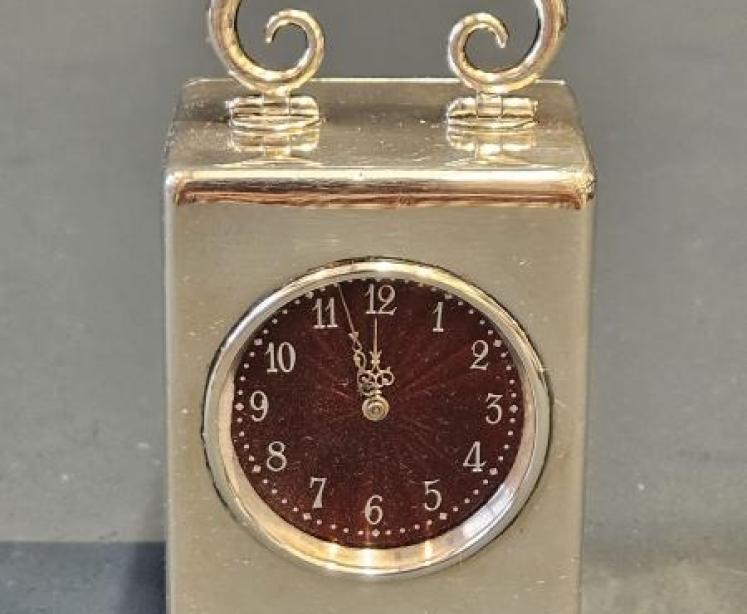 Silver and Dark Red Enamel Travelling Clock - Image 1